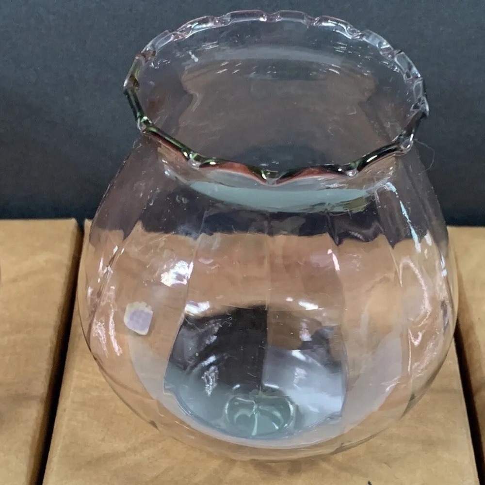 Set of 2 Home Interiors Ruffled Glass Votive Candle Holders Pink Optic Vintage - Picture 4 of 8